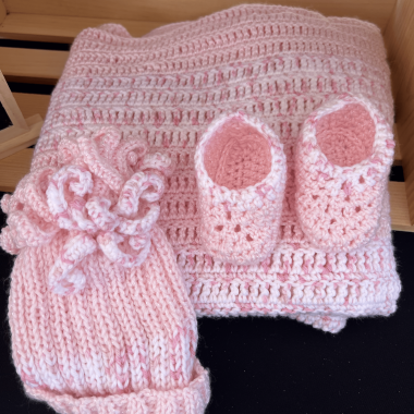 Baby Girl Collection - Hand-Crocheted Blanket, Hat, Booties