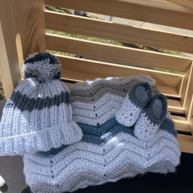 Baby Boy Collection - Hand Crocheted Blanket, Hat, Booties